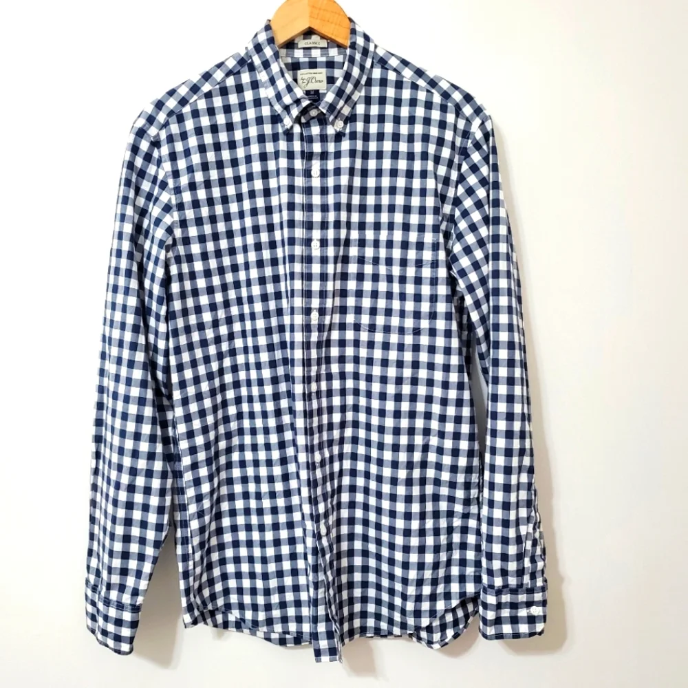 J. Crew Long Sleeve Button Down Shirt Blue Plaid Mens Medium